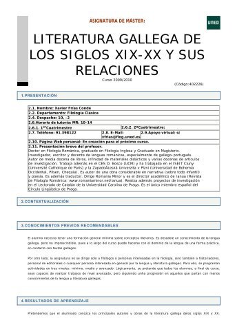literatura gallega de los siglos xix-xx y sus relaciones - UNED