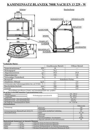 KAMINEINSATZ BLANZEK 700R NACH EN 13 229 - W