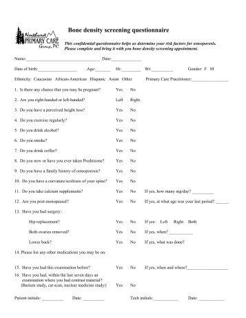 Bone density screening questionnaire - NWPC.com