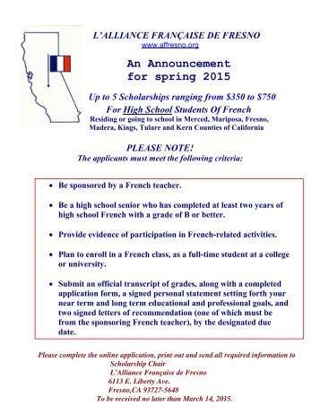 High School Application - Alliance Francaise de Fresno