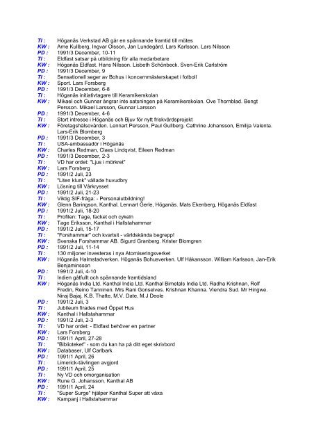 InnehÃ¥llsfÃ¶rteckning 2009 - Stawfordska SÃ¤llskapet