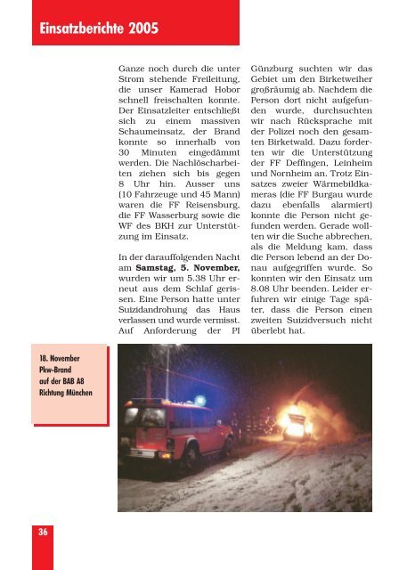 Einsatzberichte 2005 - Freiwillige Feuerwehr Günzburg