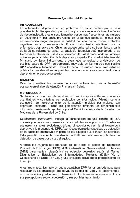 Resumen Ejecutivo del Proyecto INTRODUCCIÃN La enfermedad ...