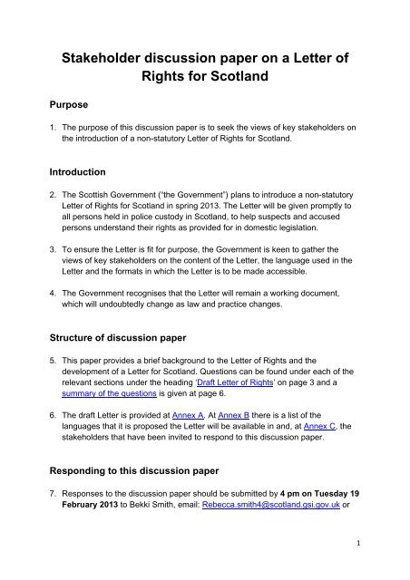 Stakeholder Discussion Paper On A Letter Of Rights For Scotland