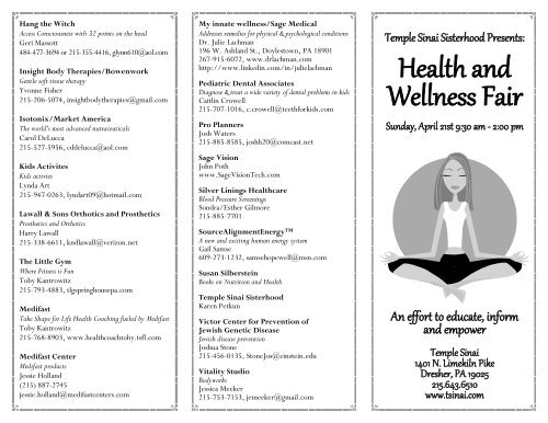 Health and Wellness Fair - Temple Sinai