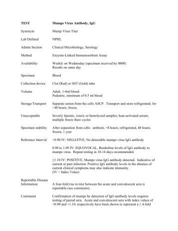 TEST Mumps Virus Antibody, IgG Synonym Mump Virus Titer Lab ...