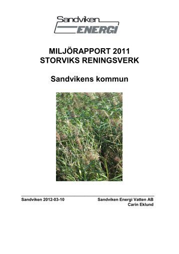 MiljÃ¶rapport 2011 Storviks reningsverk, Sandvikens kommun