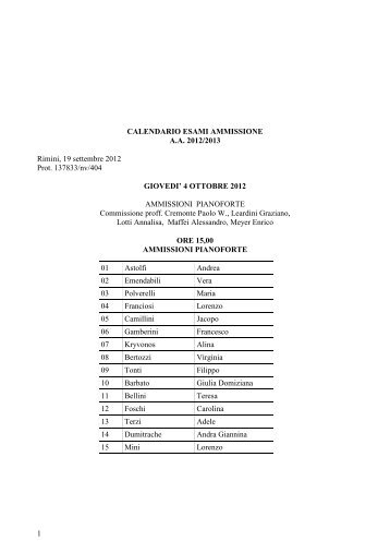 Calendario Esami Ammissione Corsi Pre-Accademici a.a. 2012/13 ...