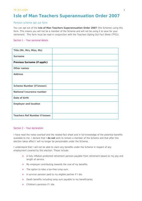 Opt out form - Pensions