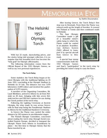 Memorabilia Etc.: The Helsinki 1952 Olympic Torch - Sports ...