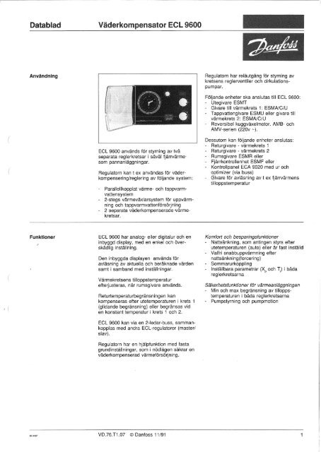 Datablad Vaderkompensator ECL 9600