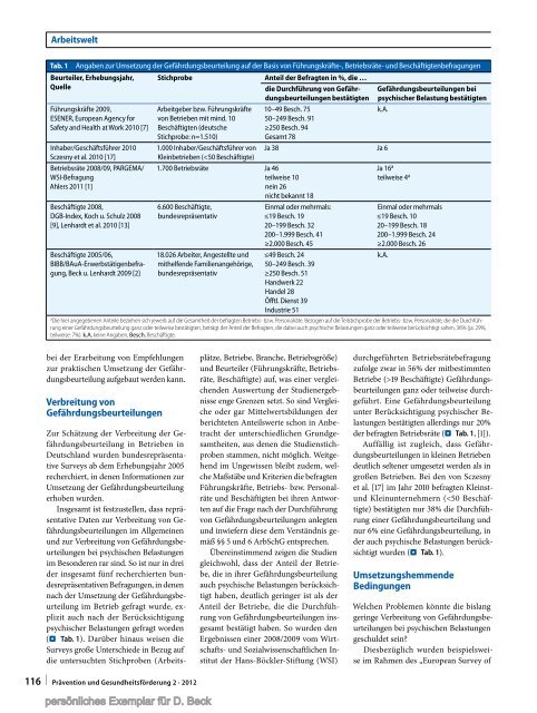 GefÃ¤hrdungsbeurteilung bei psychischen Belastungen in ...