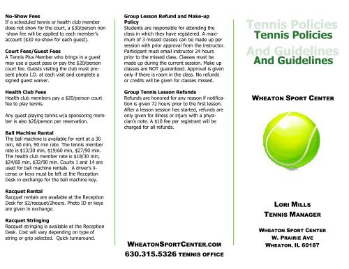 Tennis Policies and Guidelines - Wheaton Sport Center