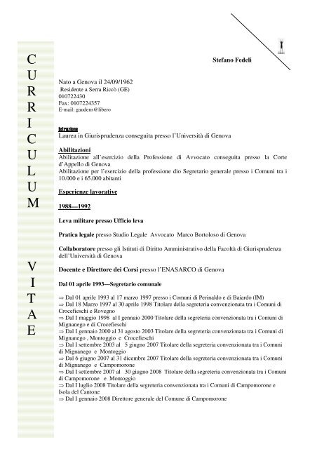 Curriculum Stefano Fedeli.pdf - Comune di Savignone