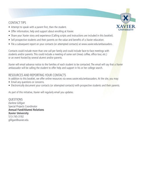 Ambassador Packet (PDF) - Xavier University