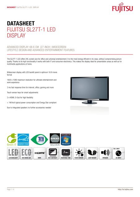 Nøjagtighed Forbandet Hørehæmmet Datasheet Fujitsu sL27t-1 LED DispLay - Icecat.biz