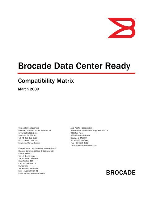 Brocade Data Center Ready Compatibility Matrix