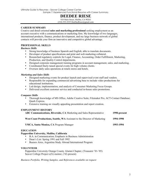 Resume Sample Guide (Experienced) - Pepperdine University