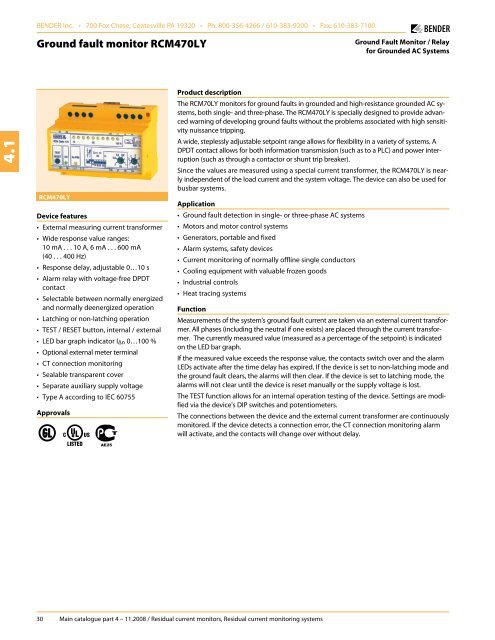 Ground fault monitor RCM470LY - Bender