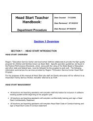 Head Start Teacher Handbook: - Region VII Education Service Center