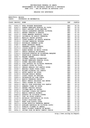 Lista - Universidade Federal do AmapÃ¡ - Unifap