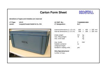 Carton Form Sheet - Kostal