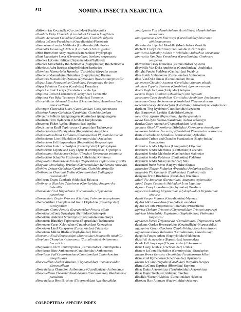 Species Index a - f; pp. 505 - 616 - Nearctica