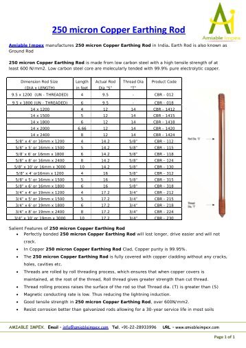 250 micron Copper Earthing Rod - Amiable Impex