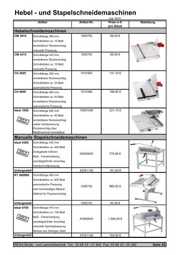 Hebel - und Stapelschneidemaschinen - REGA Binde