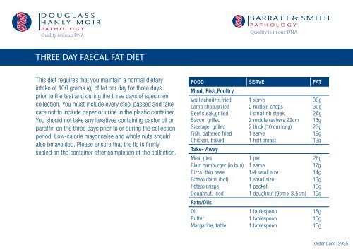 THREE DAY FAECAL FAT DIET