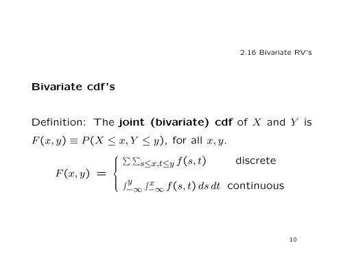 2.16 Bivariate Random Variables Discrete Case Continuous Case ...