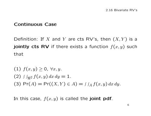 2.16 Bivariate Random Variables Discrete Case Continuous Case ...