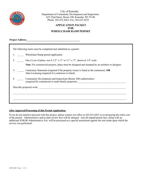 Handicapped Ramp Application Form APPLICATION FOR WHEELCHAIR RAMP PERMIT