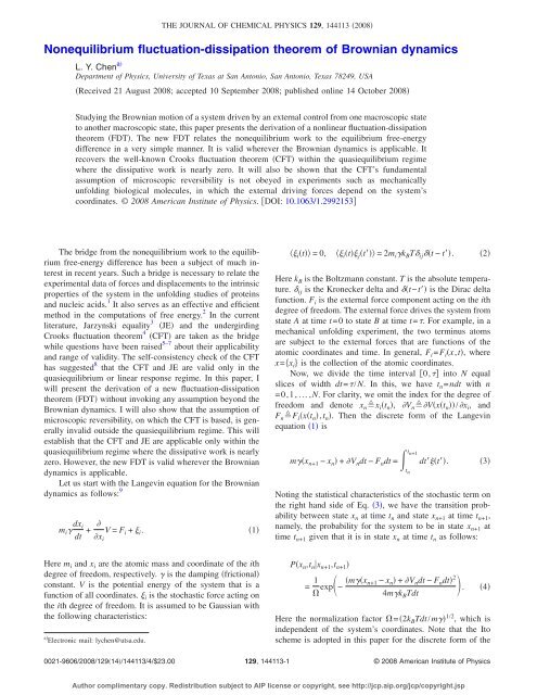 Nonequilibrium fluctuation-dissipation theorem of ... - LY Chen