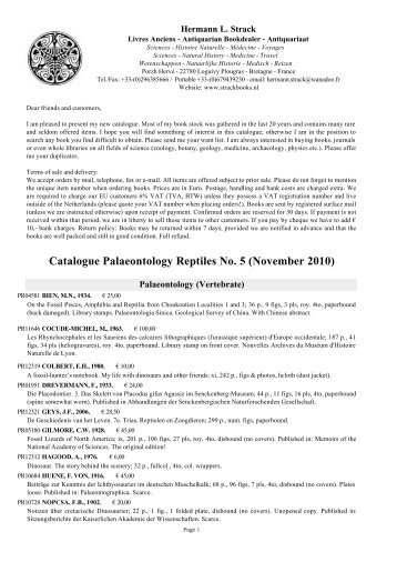 Catalogue Palaeontology Reptiles No. 5 (November ... - Strack Books