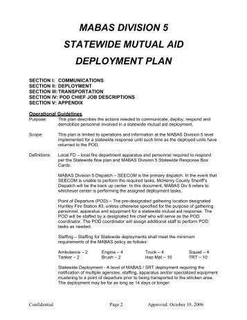 MABAS DIVISION 5 STATEWIDE MUTUAL AID DEPLOYMENT PLAN