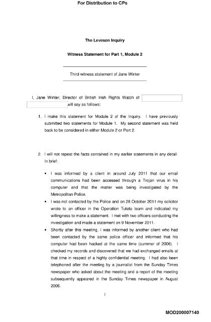 Third Witness Statement of Jane Winter - The Leveson Inquiry