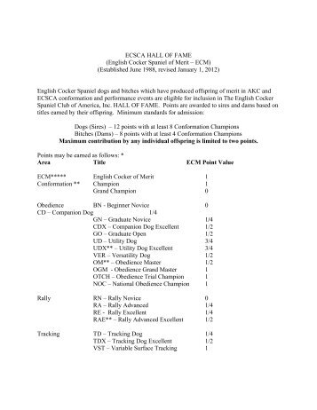 Downloadable PDF here - English Cocker Spaniel Club of America