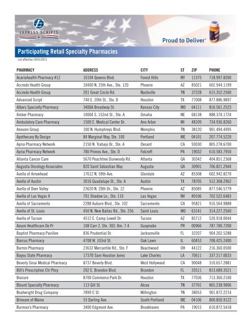 Participating Retail Specialty Pharmacies Express Scripts