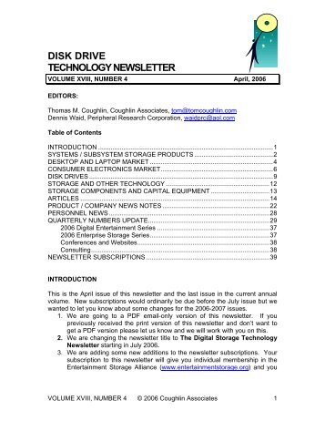 DISK DRIVE TECHNOLOGY NEWSLETTER - Coughlin Associates