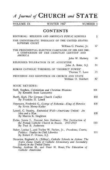 Table of Contents (PDF) - Journal of Church and State