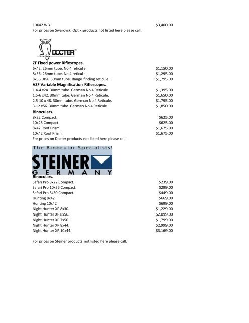 Scope price list.xlsx - Melbourne Firearms Centre