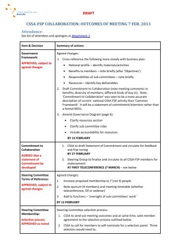 outcomes of meeting 7 feb. 2013 - Catholic Social Services Australia