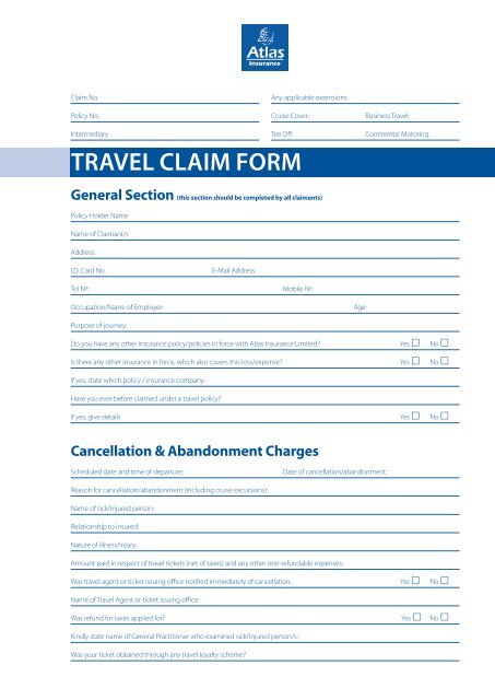 Travel Claim Form - Atlas Insurance Malta