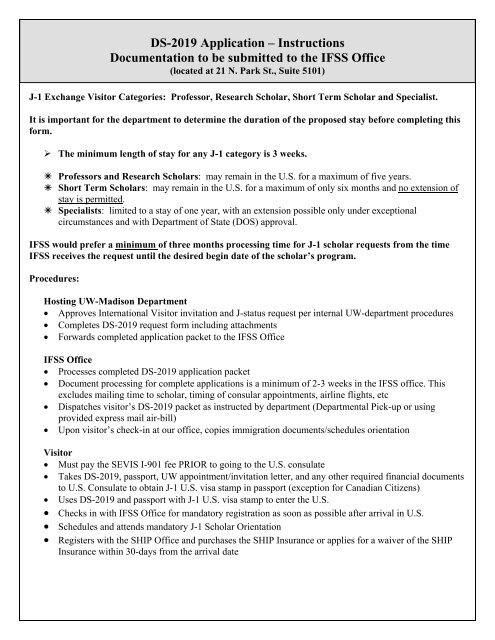 DS-2019 Instructions and Application Form