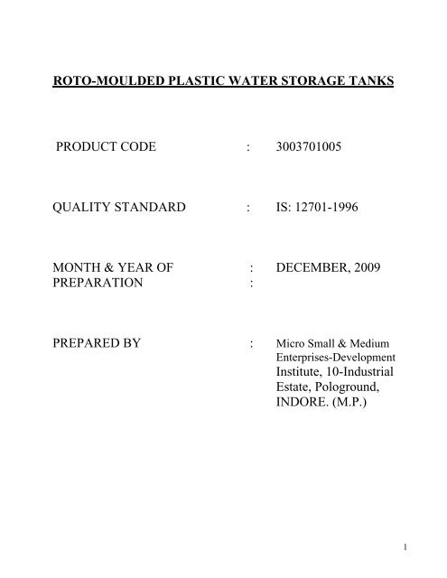 ROTO-MOULDED PLASTIC WATER STORAGE TANKS ... - Dc Msme