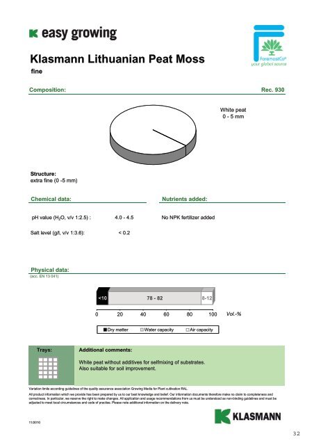 Klasmann Peat Substrates Product Information ... - ForemostCo