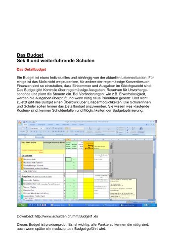 Das Detailbudget - Schulden