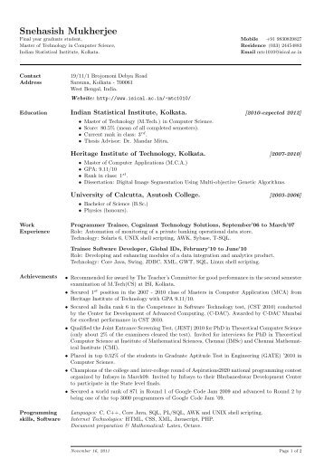 Resume - Indian Statistical Institute