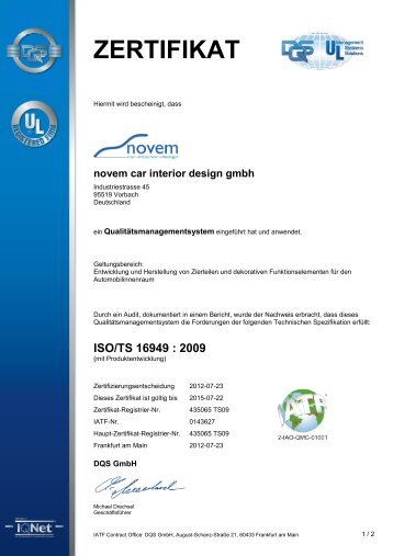 zertifikat - Novem Car Interior Design GmbH